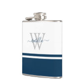 Monogrammierte moderne Schrift Navy Flachmann (Links)