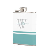 Monogrammierte moderne Schrift Teal-Flasche Flachmann (Links)