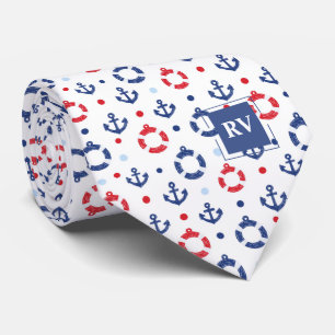 Monogrammierte nautische Anker & Rettungsringe Krawatte