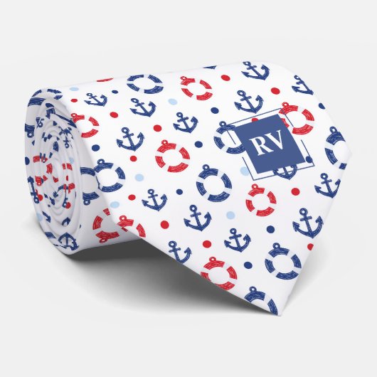 Monogrammierte nautische Anker & Rettungsringe Krawatte (Gerollt)