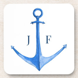 Monogrammierte nautische Wasserfarbe Bootsanker  Getränkeuntersetzer
