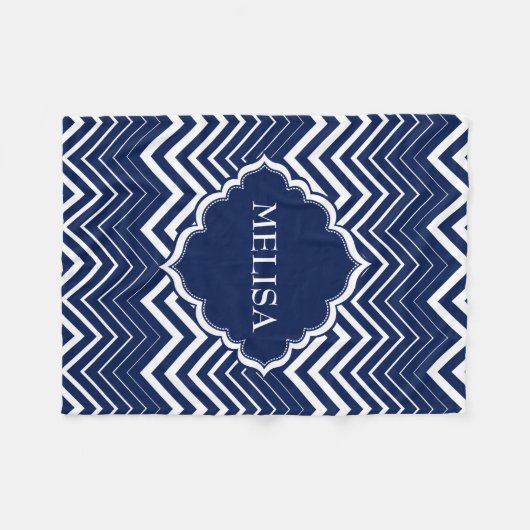 Monogrammierte Navy Blue und White Zigzag Zickzack Fleecedecke (Vorderseite (Horizontal))