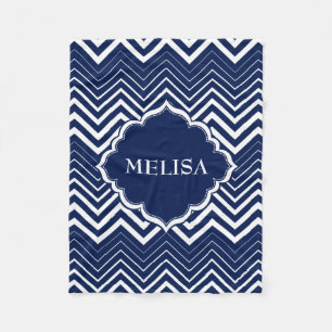Monogrammierte Navy Blue und White Zigzag Zickzack Fleecedecke