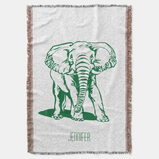 Monogrammierte Niedlich Hunter Green Elephant Line Decke (Vorderseite Vertikal)