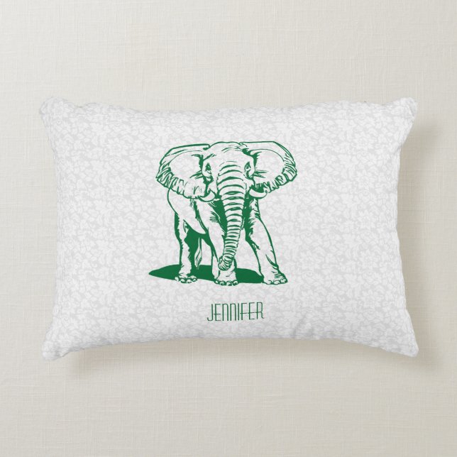 Monogrammierte Niedlich Hunter Green Elephant Line Dekokissen (Vorderseite)