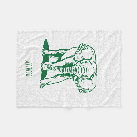 Monogrammierte Niedlich Hunter Green Elephant Line Fleecedecke (Vorderseite (Horizontal))