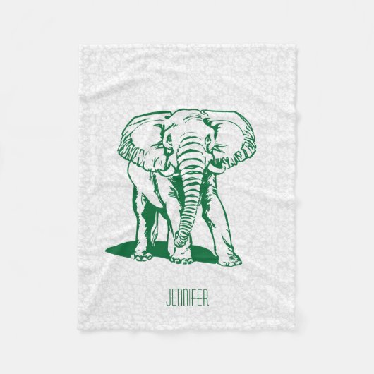 Monogrammierte Niedlich Hunter Green Elephant Line Fleecedecke (Vorderseite)