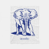Monogrammierte Niedliche Navy Blue Elephant Line Z Fleecedecke (Vorderseite)