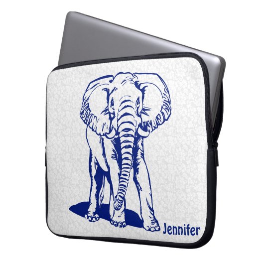 Monogrammierte Niedliche Navy Blue Elephant Line Z Laptopschutzhülle (Vorderseite Links)