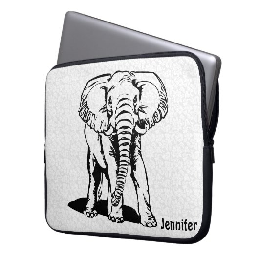 Monogrammierte Niedliche Schwarze Elefantenlinie Z Laptopschutzhülle (Vorderseite Links)