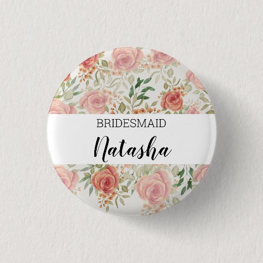 Monogrammierte Orange Blush Rosen Aquarell Button (Vorderseite)