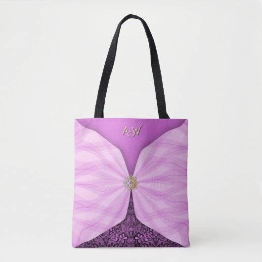 Monogrammierte Orchideen-Rosa-Juwel-Textil-Illusio Tasche (Vorderseite)