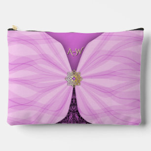Monogrammierte Orchideen-Rosa-Juwel-Textil-Illusio Zubehörtasche