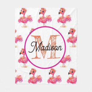 Monogrammierte personalisierte Flamingo-Fleece-Dec Fleecedecke