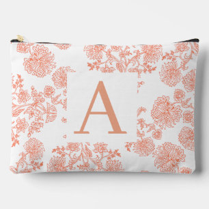 Monogrammierte Pfirsich-Blumen-Make-up-Tasche Zubehörtasche