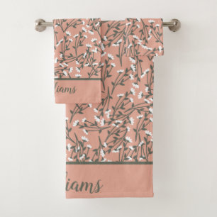 Monogrammierte Pink Weiße Grüne Blumenmuster Badhandtuch Set