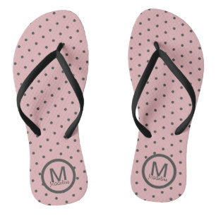 Monogrammierte Polka Dots Pink Gray Flip Flops Badesandalen