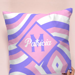 Monogrammierte psychedelische pinke und violette G Kissen
