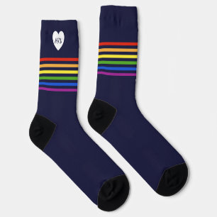Monogrammierte Regenbogenstreifen Navy Blau Socken