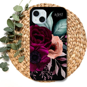 Monogrammierte romantische vintage boho lila Blume Case-Mate iPhone Hülle