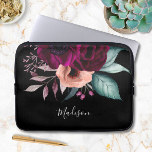 Monogrammierte romantische vintage boho lila Blume Laptopschutzhülle