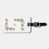 Monogrammierte rosa Blumen-Gepäckanhänger Gepäckanhänger (Vorderseite horizontal)