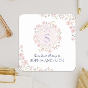 Monogrammierte rosa Blumen- und Spitzen-Blumen-Exl Quadratischer Aufkleber