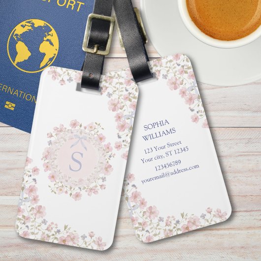 Monogrammierte rosa Blumen und Spitzen-Blumenmuste Gepäckanhänger