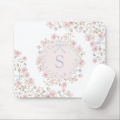 Monogrammierte rosa Blumen und Spitzen-Blumenmuste Mousepad (Mit Mouse)