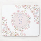 Monogrammierte rosa Blumen und Spitzen-Blumenmuste Mousepad (Vorne)