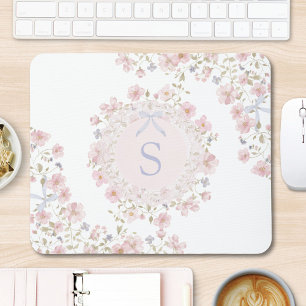 Monogrammierte rosa Blumen und Spitzen-Blumenmuste Mousepad