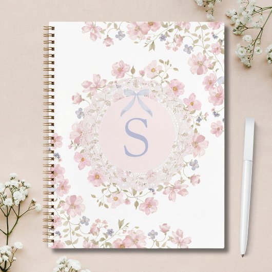 Monogrammierte rosa Blumen und Spitzen-Blumenmuste Notizblock