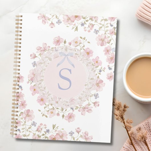 Monogrammierte rosa Blumen und Spitzen-Blumenmuste Planer