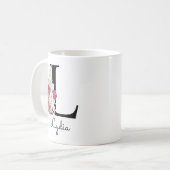 Monogrammierte rosa Blumeninitiale L Kaffeetasse (Vorderseite Links)