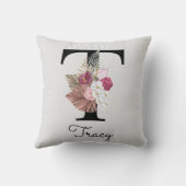 Monogrammierte rosa Blumeninitiale T Kissen (Rückseite)