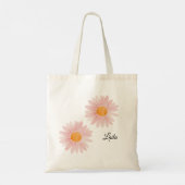 Monogrammierte rosa Blush Daisy Blumen Tragetasche (Rückseite)
