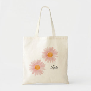 Monogrammierte rosa Blush Daisy Blumen  Tragetasche