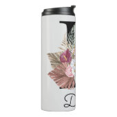 Monogrammierte rosa Boho-Blumeninitiale D Thermosbecher (Nach links gedreht)
