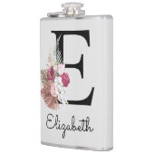 Monogrammierte rosa Boho-Blumeninitiale E Flachmann (Links)