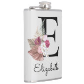 Monogrammierte rosa Boho-Blumeninitiale E Flachmann (Rechts)