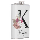 Monogrammierte rosa Boho-Blumeninitiale K Flachmann (Rechts)