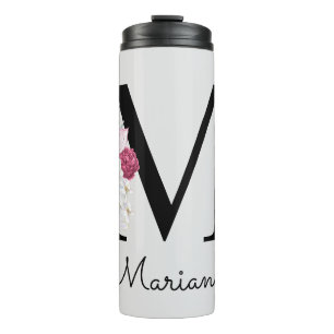 Monogrammierte rosa Boho-Blumeninitiale M Thermosbecher
