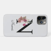 Monogrammierte rosa Boho-Blumeninitiale N Case-Mate iPhone Hülle (Rückseite (Horizontal))