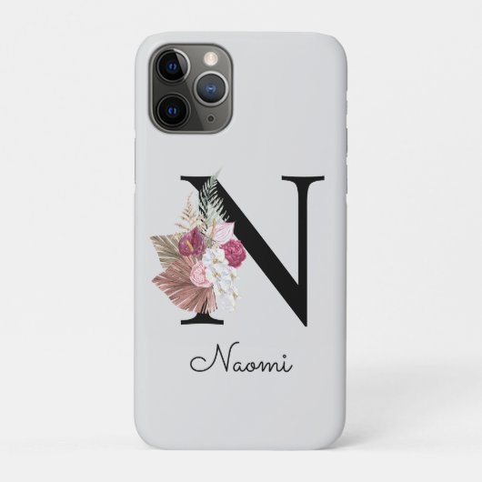 Monogrammierte rosa Boho-Blumeninitiale N Case-Mate iPhone Hülle (Rückseite)