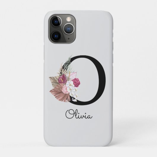 Monogrammierte rosa Boho-Blumeninitiale O Case-Mate iPhone Hülle (Rückseite)
