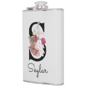 Monogrammierte rosa Boho-Blumeninitiale S Flachmann (Links)