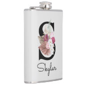 Monogrammierte rosa Boho-Blumeninitiale S Flachmann (Rechts)