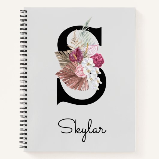 Monogrammierte rosa Boho-Blumeninitiale S Notizblock (Vorderseite)