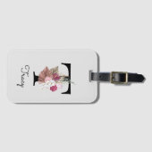 Monogrammierte rosa Boho-Blumeninitiale T Gepäckanhänger (Vorderseite (Horizontal))