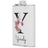 Monogrammierte rosa Boho-Blumeninitiale Y Flachmann (Links)